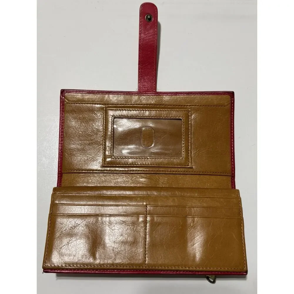 HOBO Red Leather Wallet Clutch Organizer Checkbook Zip Around Bifold